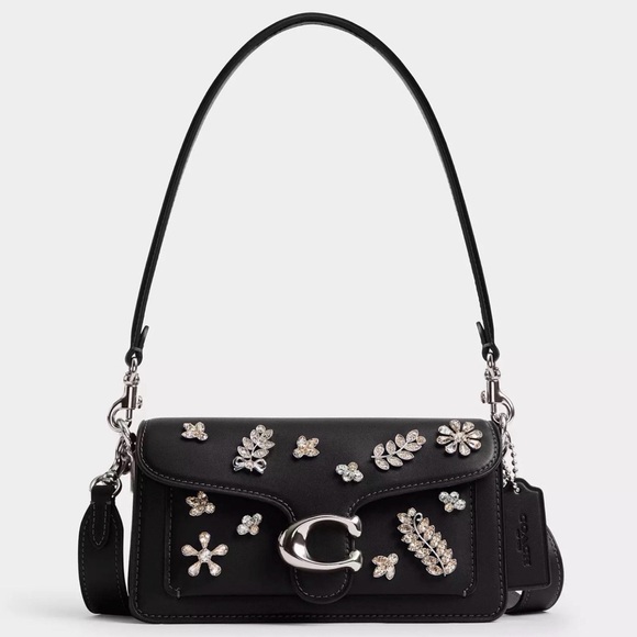 Coach Tabby Shoulder Bag 20 with Crystals Silver/Black Glovetanned Leather NWT - Picture 7 of 16
